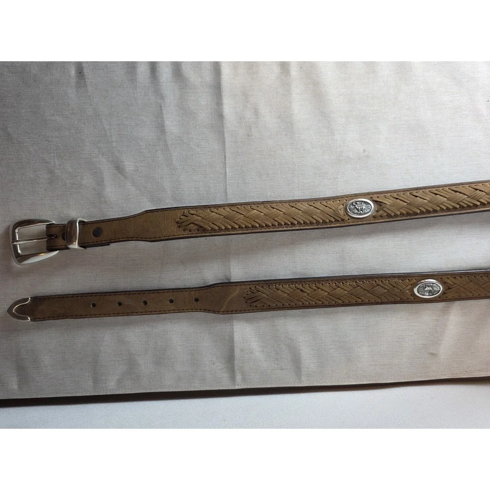 Badger Genuine Leather Concho Belt Mens Size 46 Brown Silver Western Braided